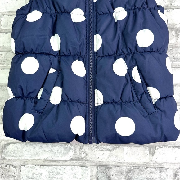 Gymboree Girls Navy White Polka Dot Sleeveless Zippered Puffer Vest - Sz M (7/8) - Picture 3 of 12